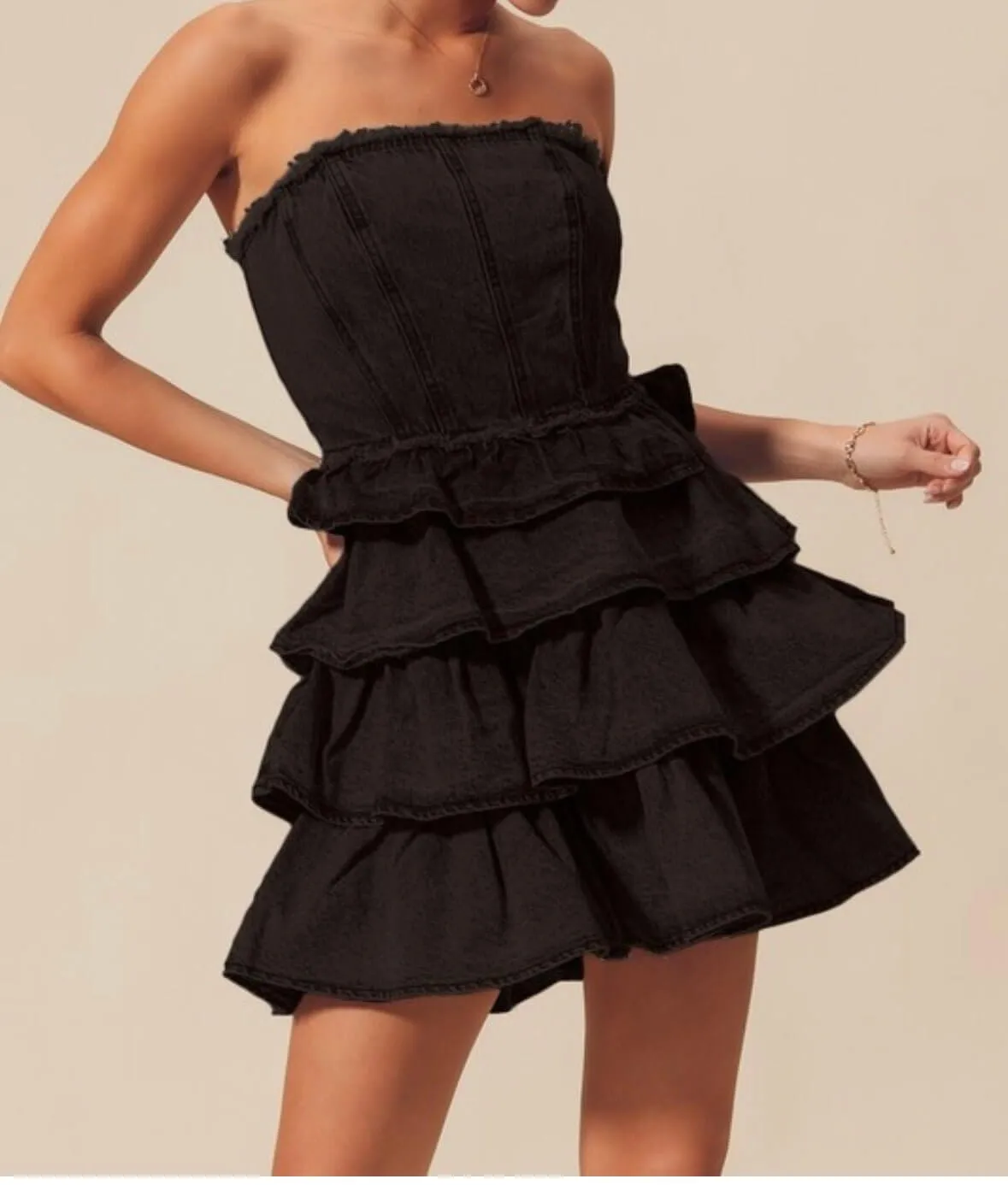 The Jean Dress: Strapless Ruffle Denim Dress