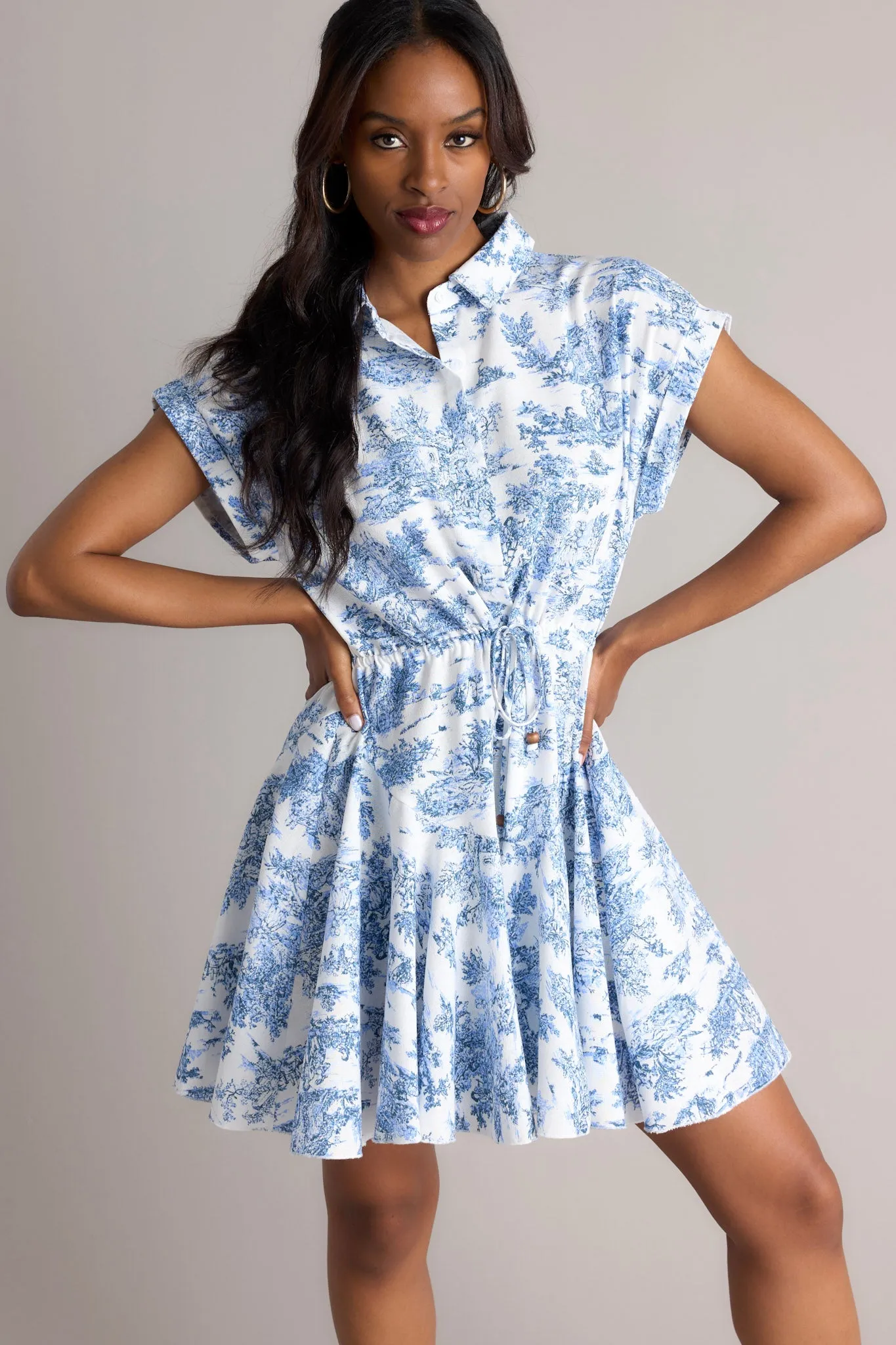 Time After Time Blue Toile Mini Dress