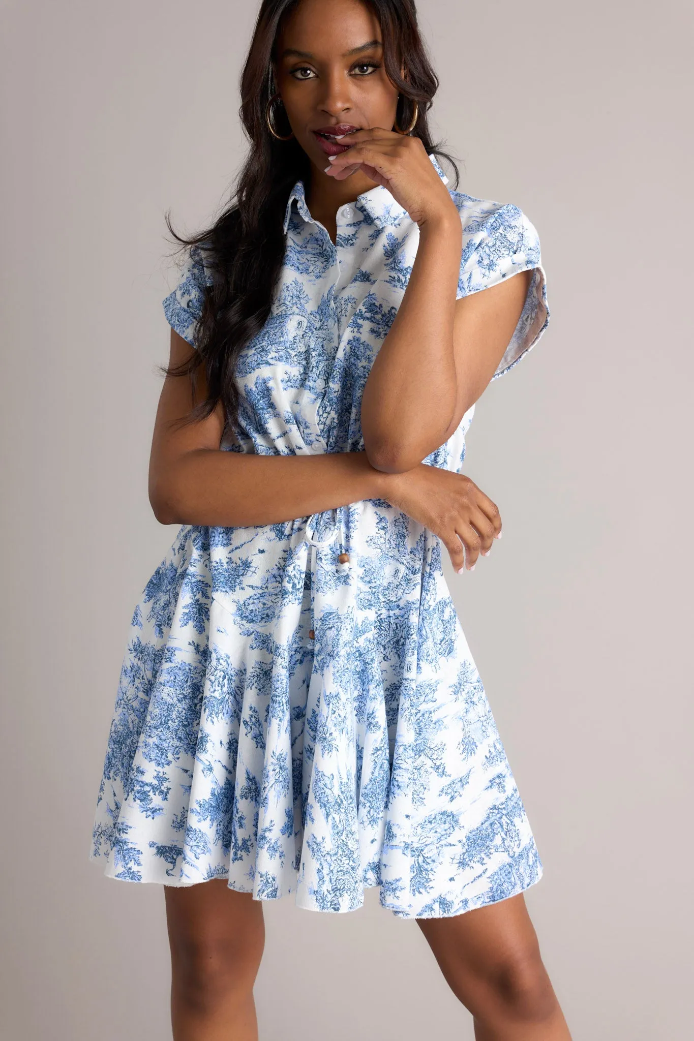 Time After Time Blue Toile Mini Dress