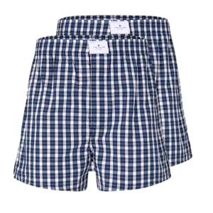 Tom Tailor Men's Woven Boxer Shorts 2 Pack - Navy-Medium-Check