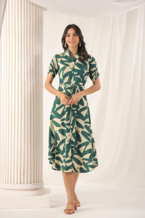 Tropical Fern Green Russian Silk Dress