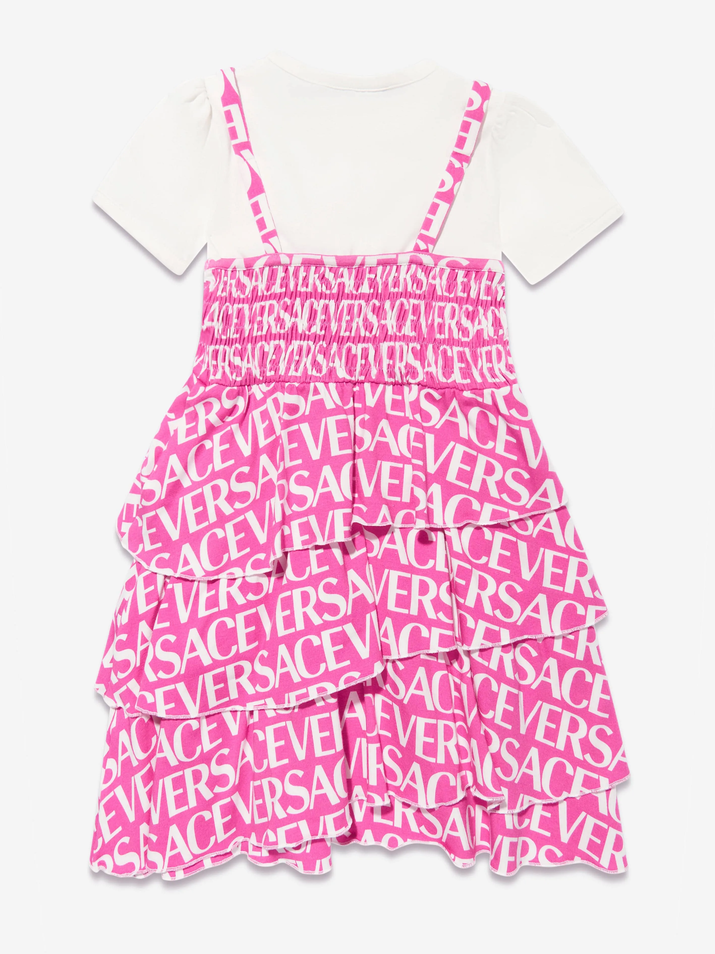 Versace Girls Layered Logo Dress in Pink
