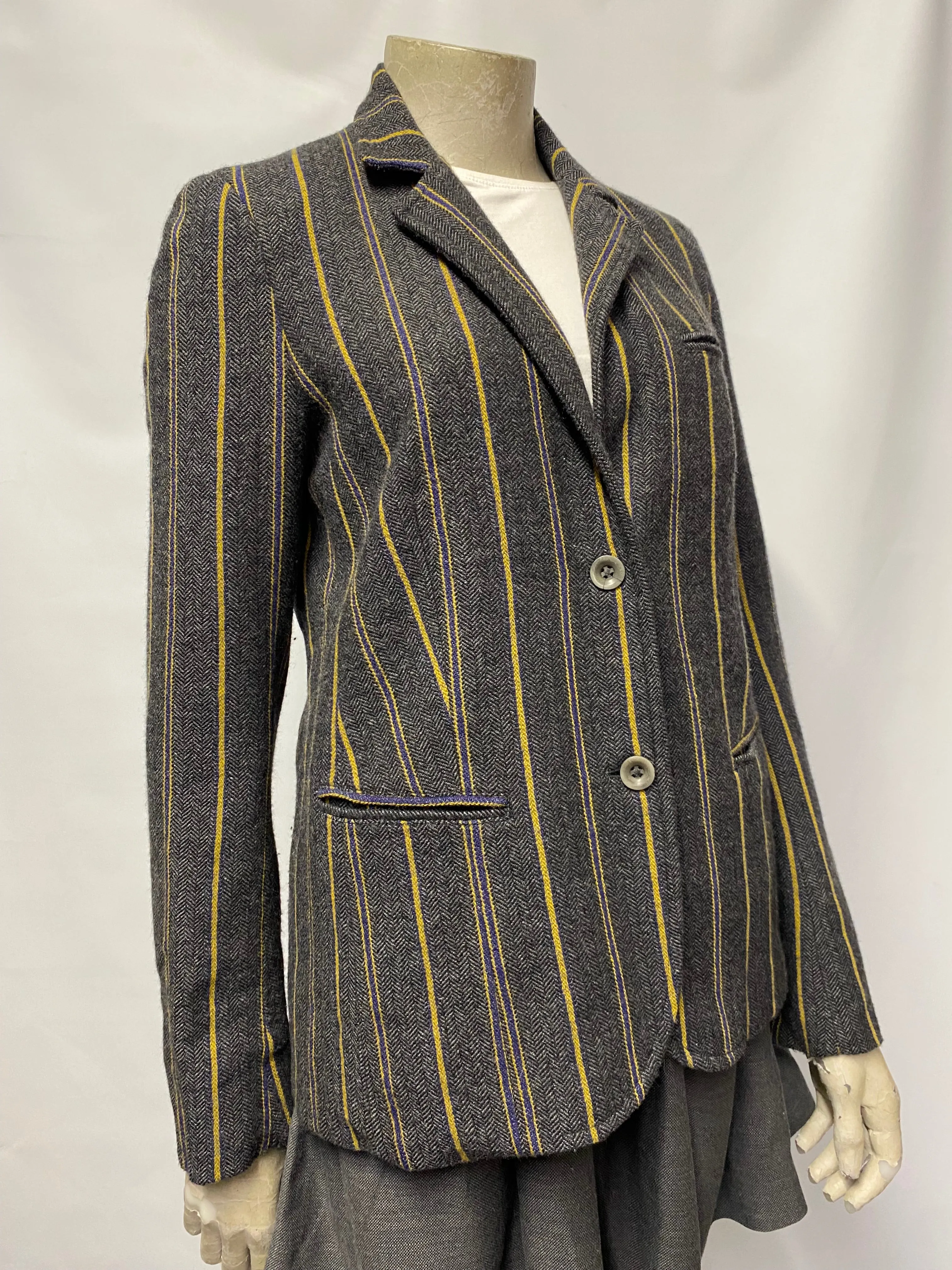 Vintage Style Local Boating Jacket Grey with Stripes Small