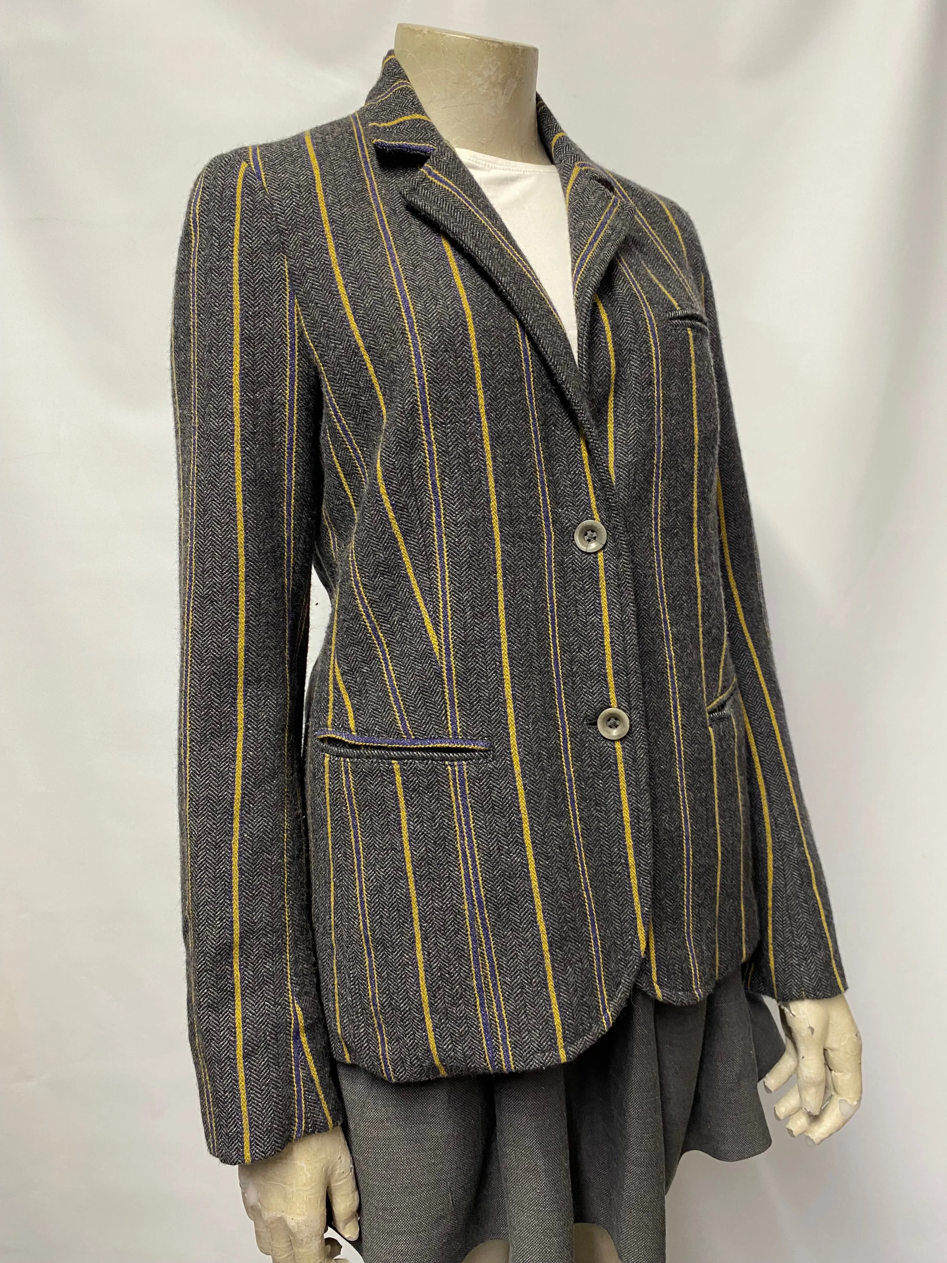 Vintage Style Local Boating Jacket Grey with Stripes Small