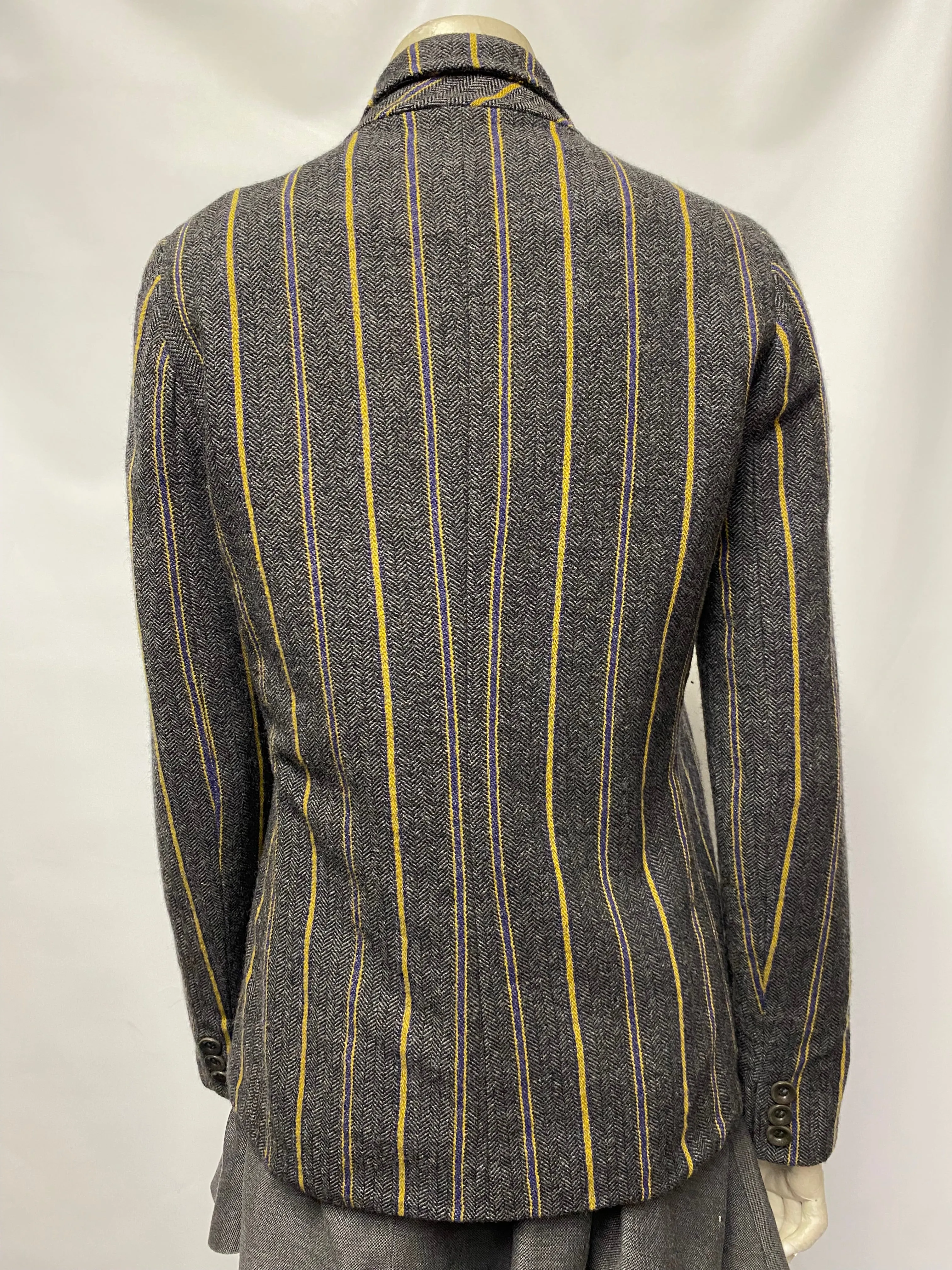 Vintage Style Local Boating Jacket Grey with Stripes Small