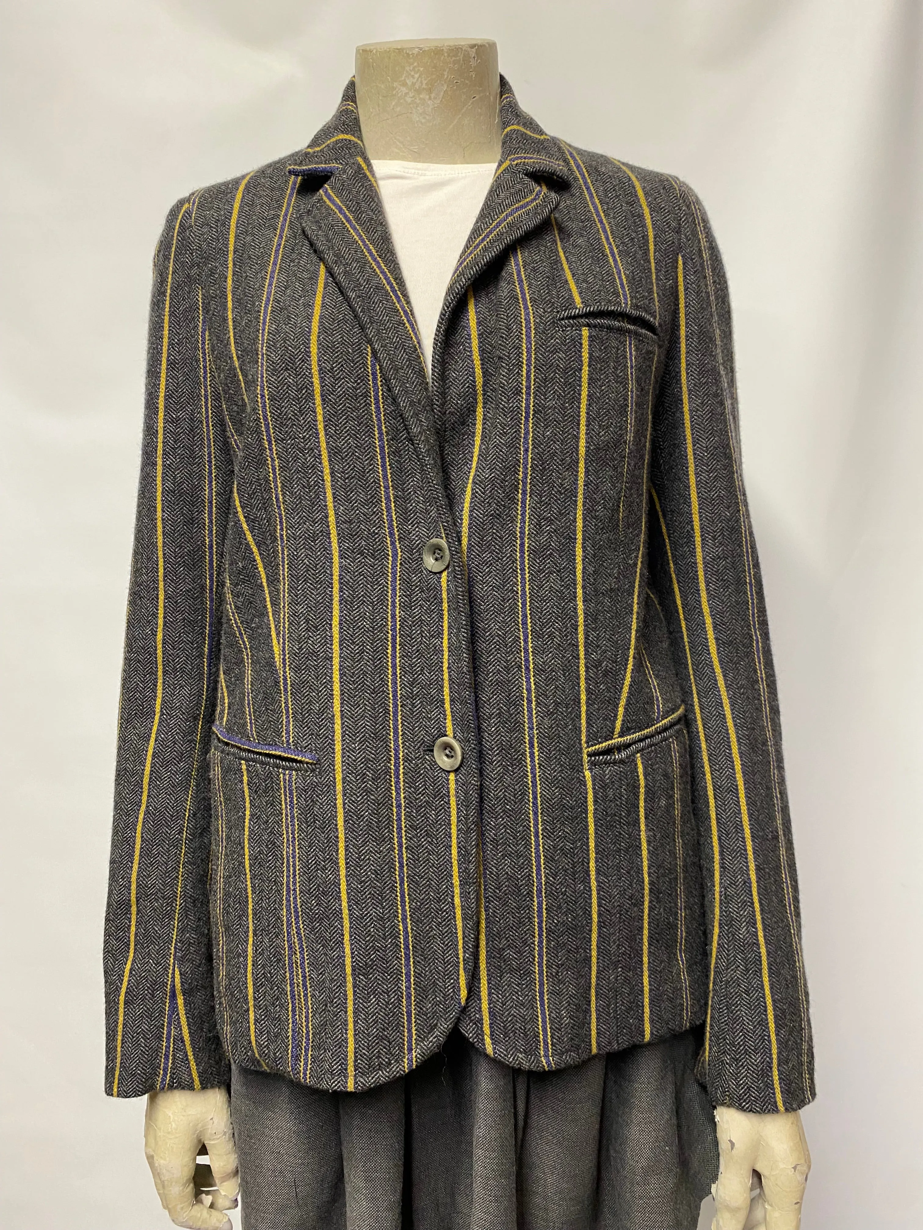 Vintage Style Local Boating Jacket Grey with Stripes Small