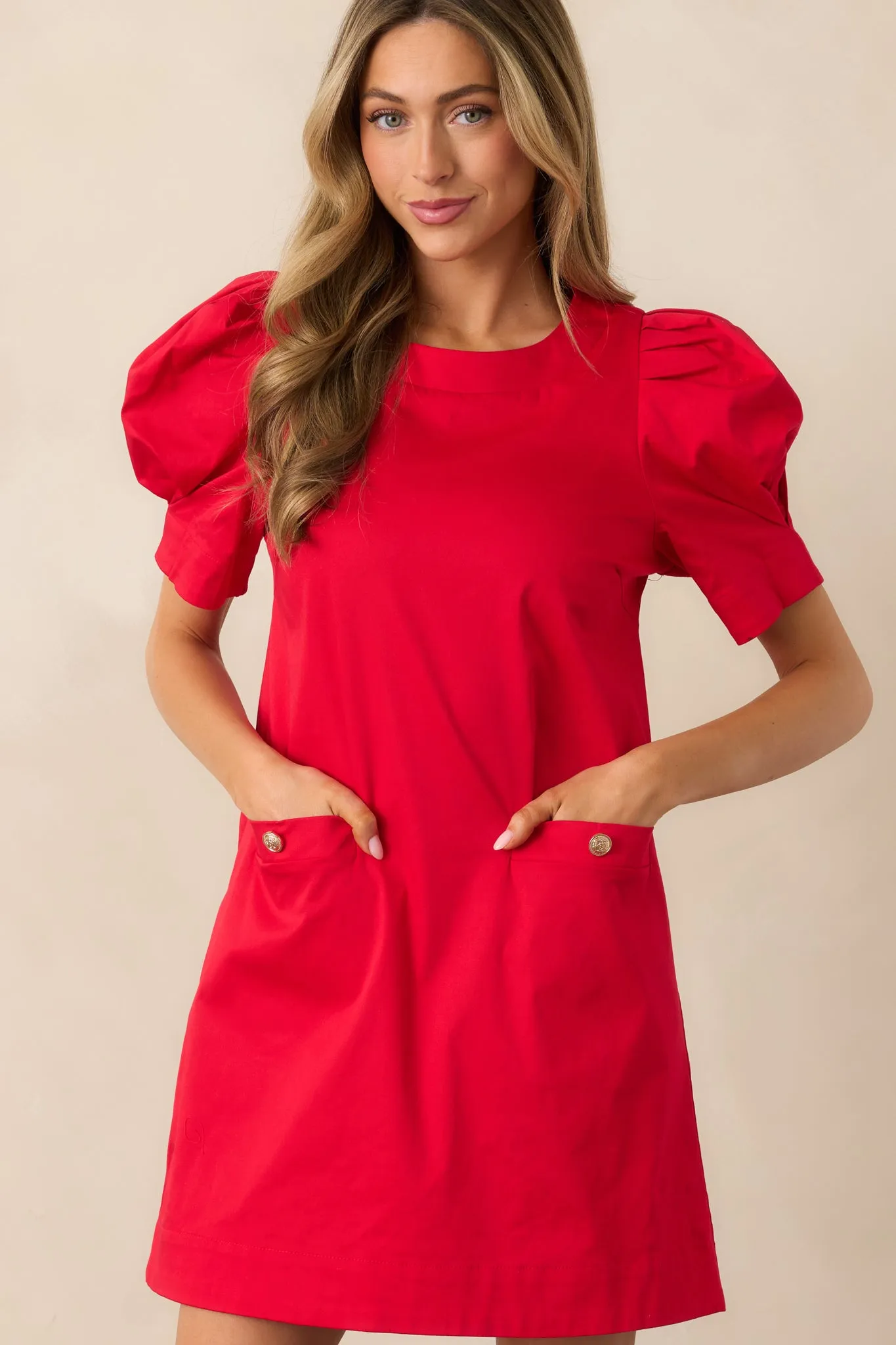 Wine Cellar Tour Cotton Red Puff Sleeve Mini Dress