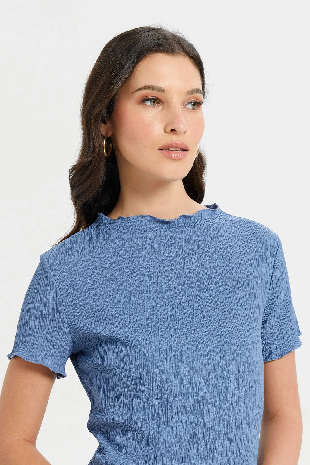 Women Blue Crinkled Top