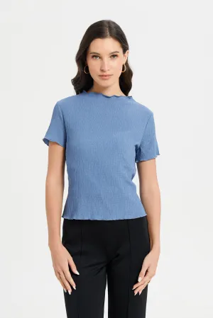 Women Blue Crinkled Top