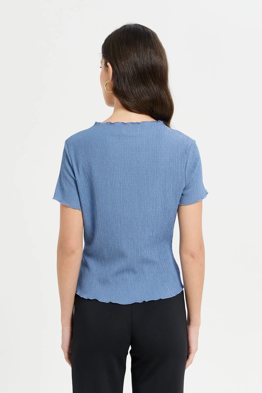 Women Blue Crinkled Top