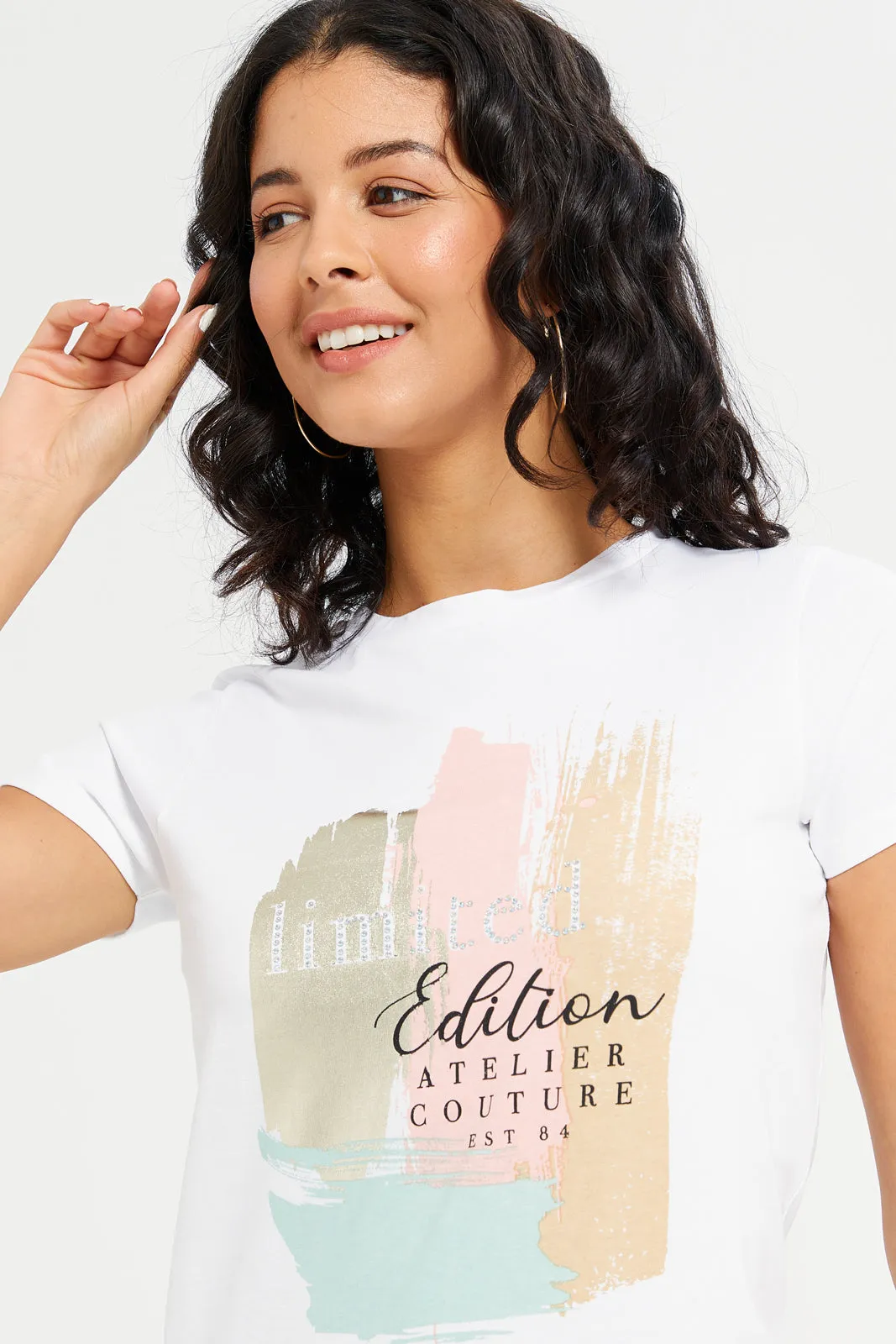 Women White Limited Edition Embellished T-Shirt