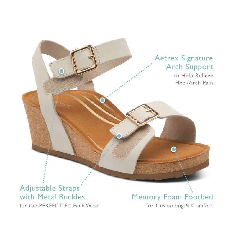 WOMEN'S AETREX LEXA QUARTER STRAP WEDGE | IVORY