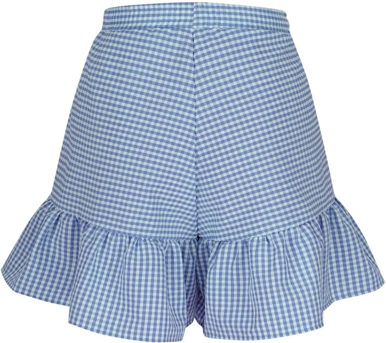 Womens Plaid Shorts Summer Button High Waisted Ruffle Hem Skorts Short Pants Casual Trendy Loose Fit Vacation Shorts