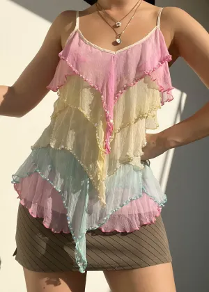 Y2k Pastel Mesh Ruffle Tank (M)
